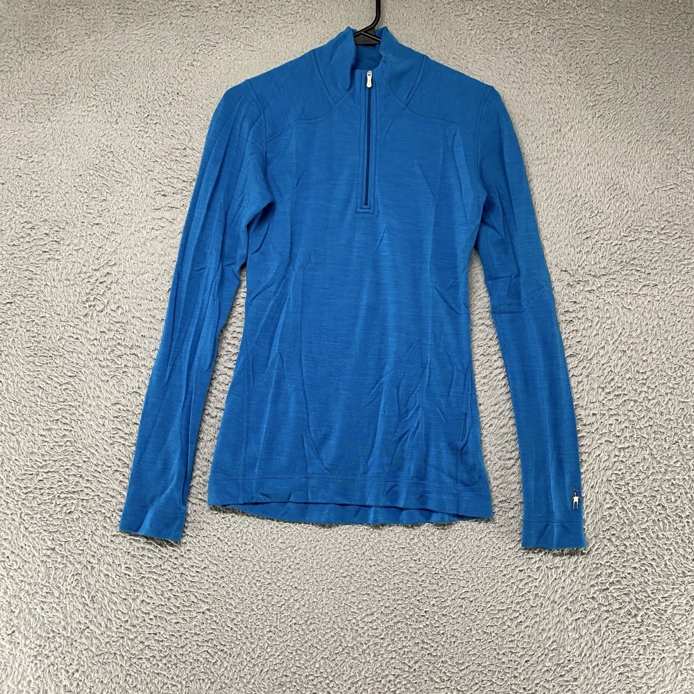 Smartwool Pullover Womens Medium Blue Merino Wool 1/4 Zip Base Layer Shirt